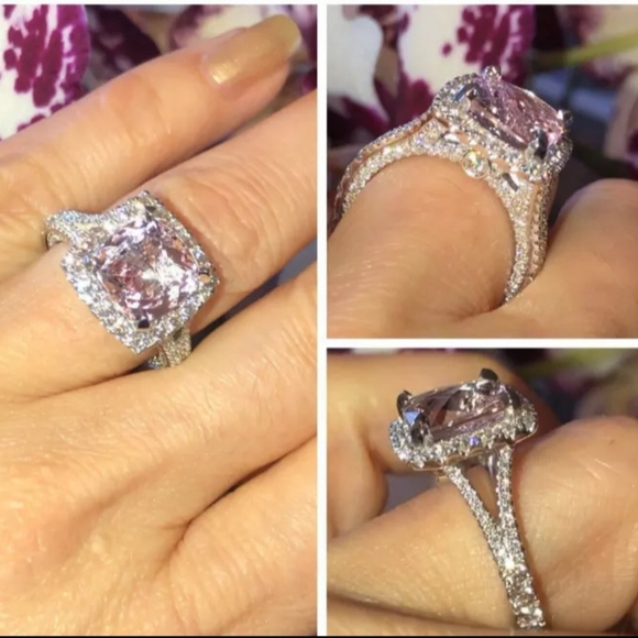 🎀925-5ct. Pink Topaz and Diamonique Ring - Picture 2 of 5